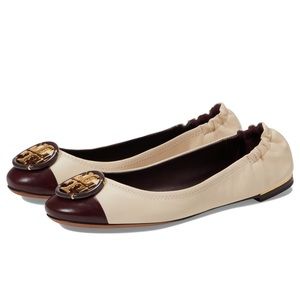 Tory Burch Multi Logo Cap-Toe Ballet In New Cream/Plum Size 11 NIB